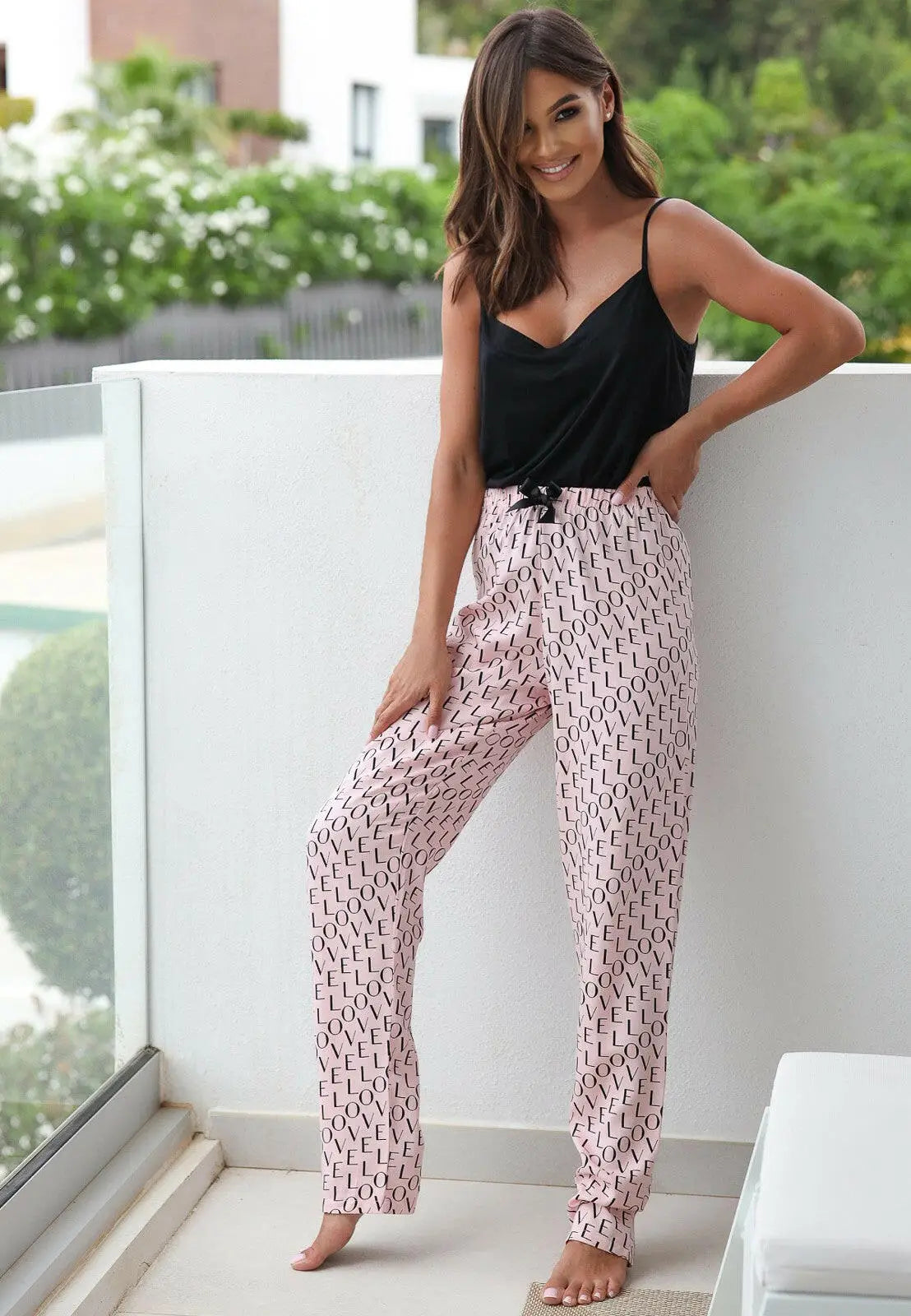 Pigiama - set notte in viscosa top + pantalone lungo - love
