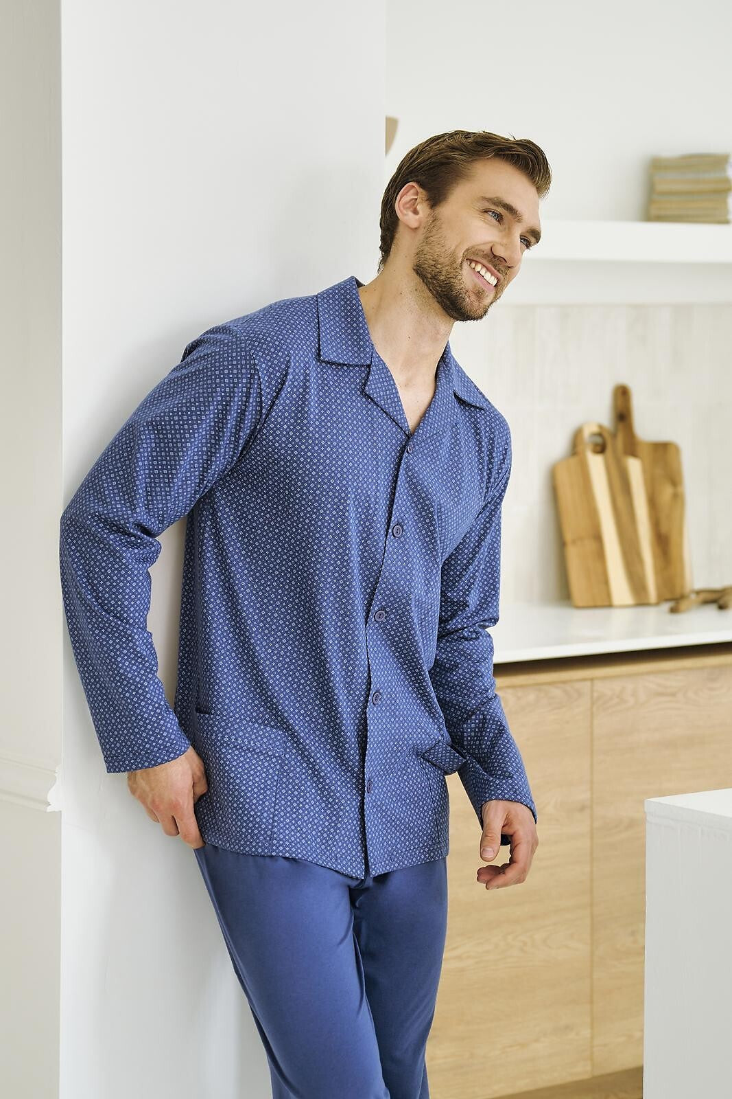 Pigiama uomo aperto in cotone con giacca a bottoni | darek