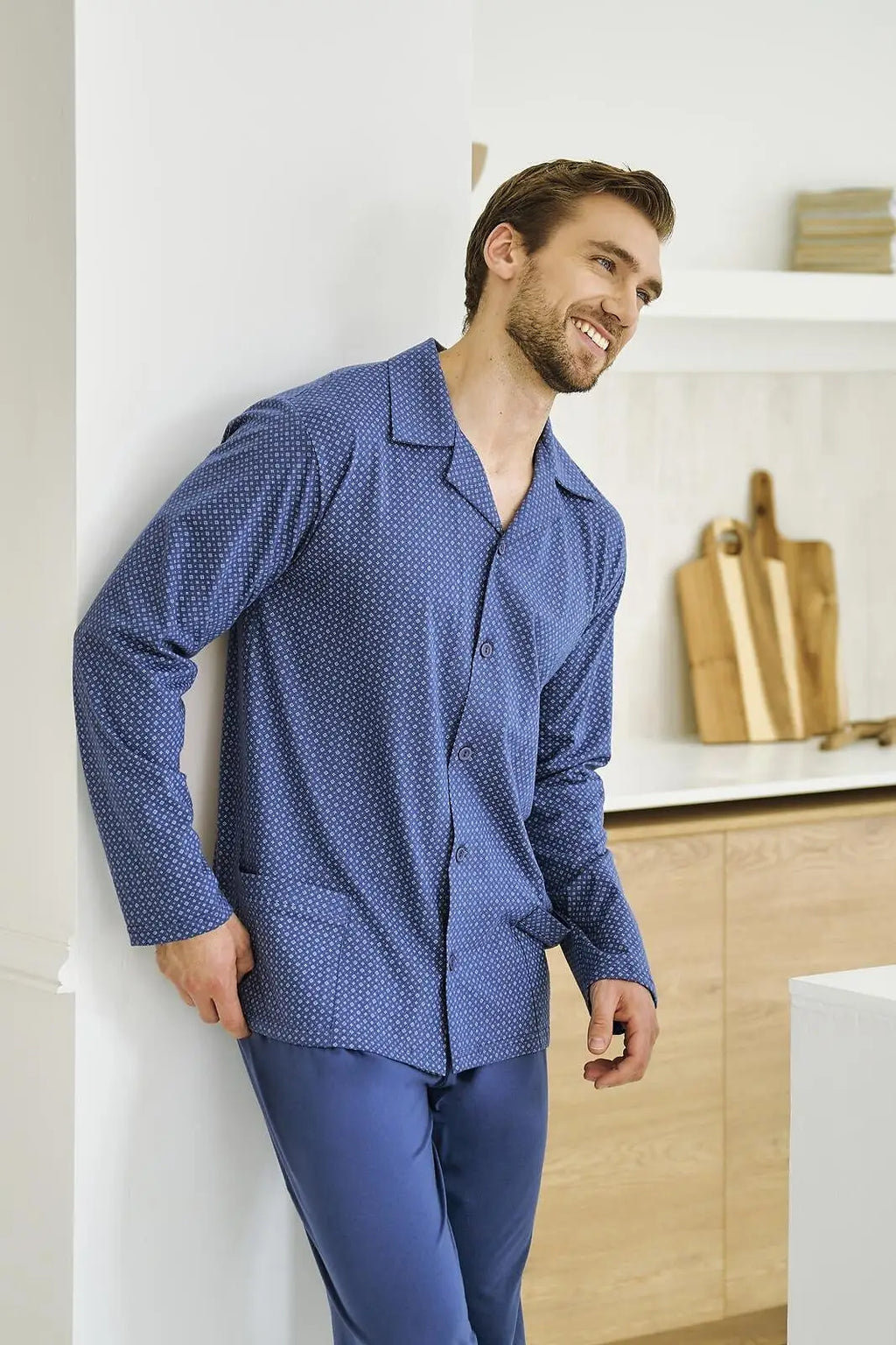 Pigiama uomo aperto in cotone con giacca a bottoni | darek