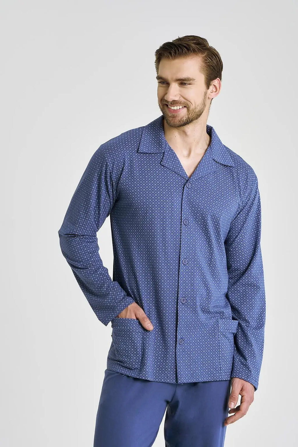 Pigiama uomo aperto in cotone con giacca a bottoni | darek