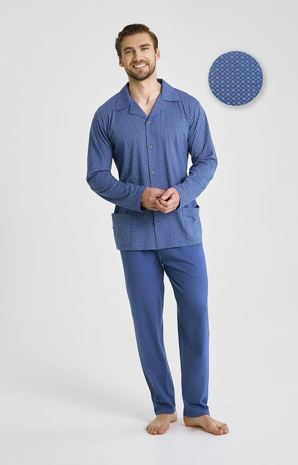 Pigiama uomo aperto in cotone con giacca a bottoni | darek