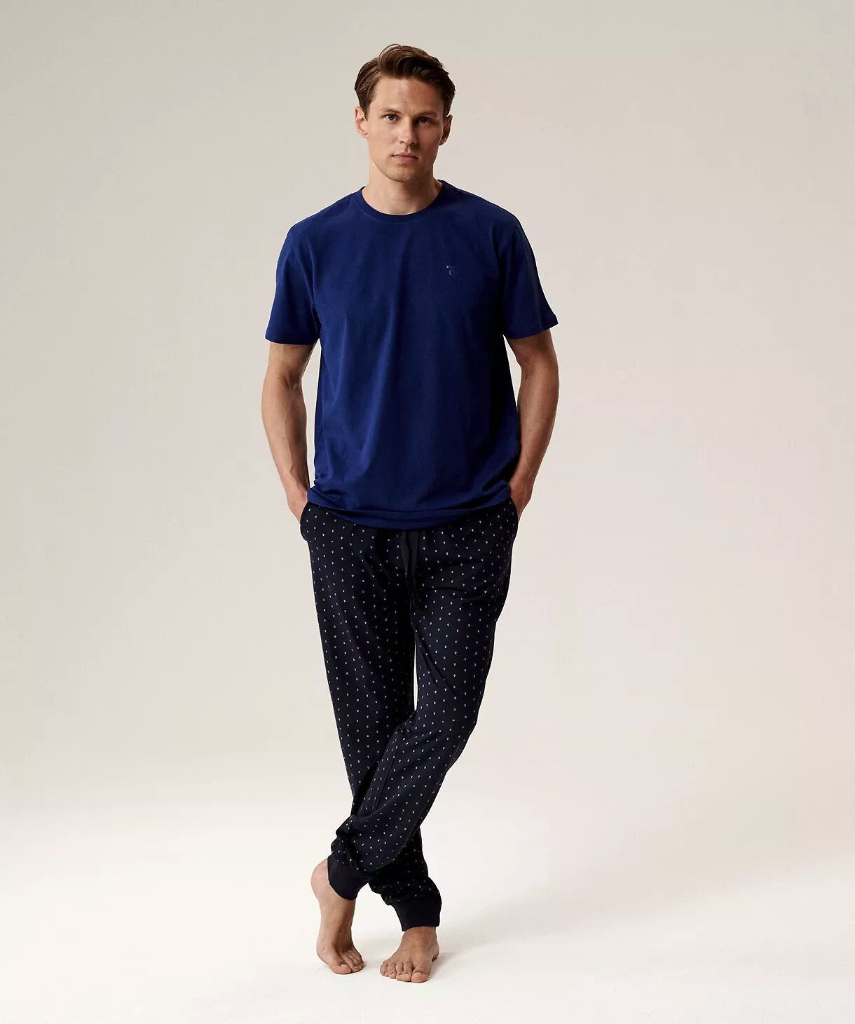 Pigiama uomo in cotone effetto pesca con pantaloni