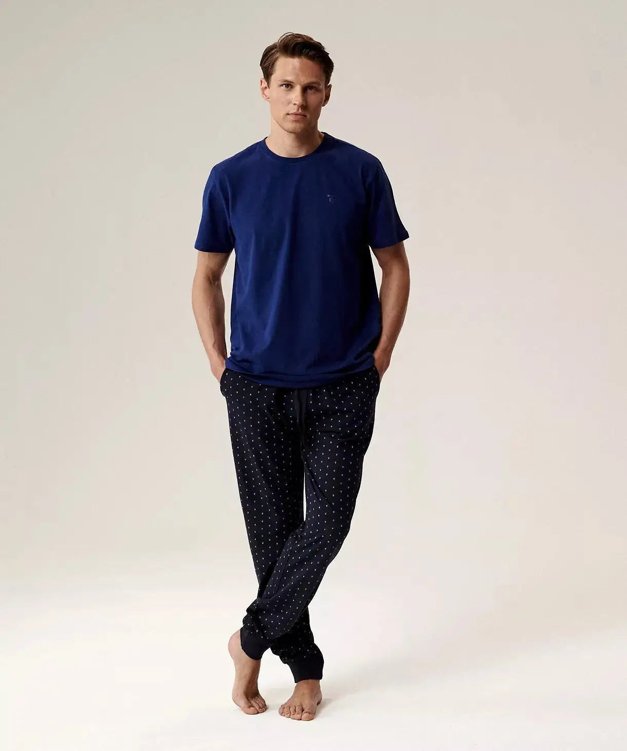 Pigiama uomo in cotone effetto pesca con pantaloni