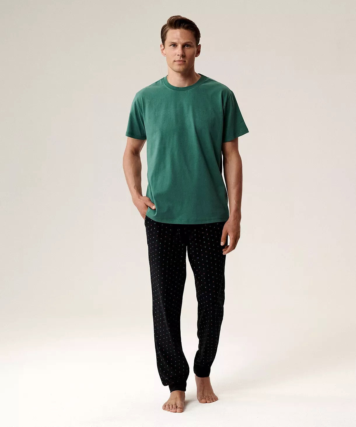 Pigiama uomo in cotone effetto pesca con pantaloni