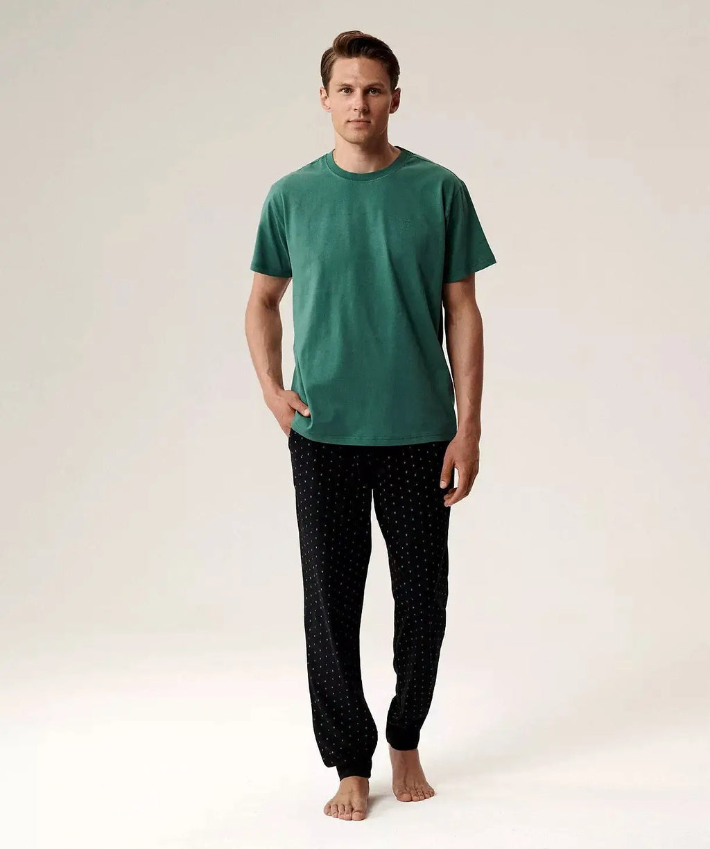 Pigiama uomo in cotone effetto pesca con pantaloni