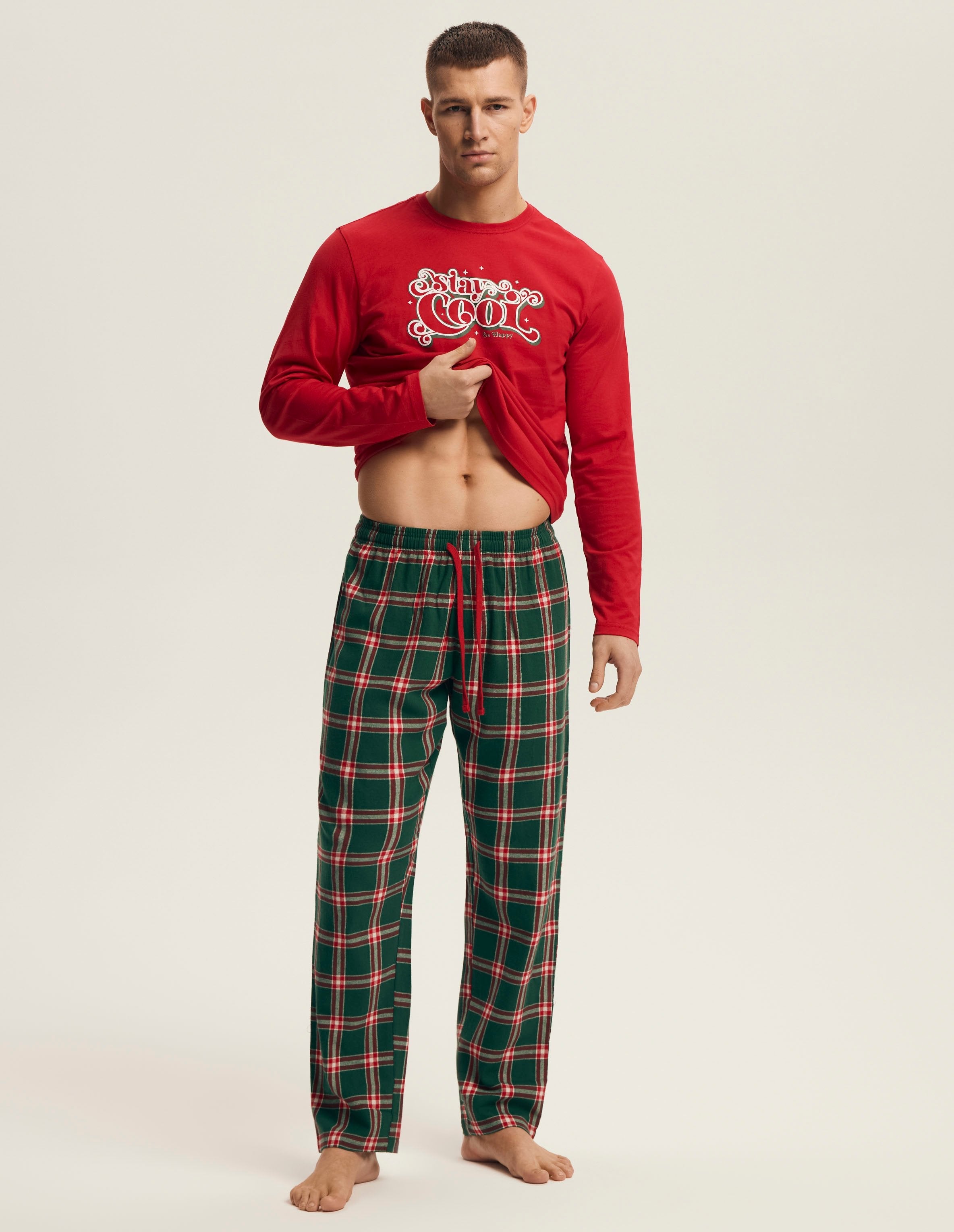 Pigiama uomo in cotone con motivo natalizio e pantaloni