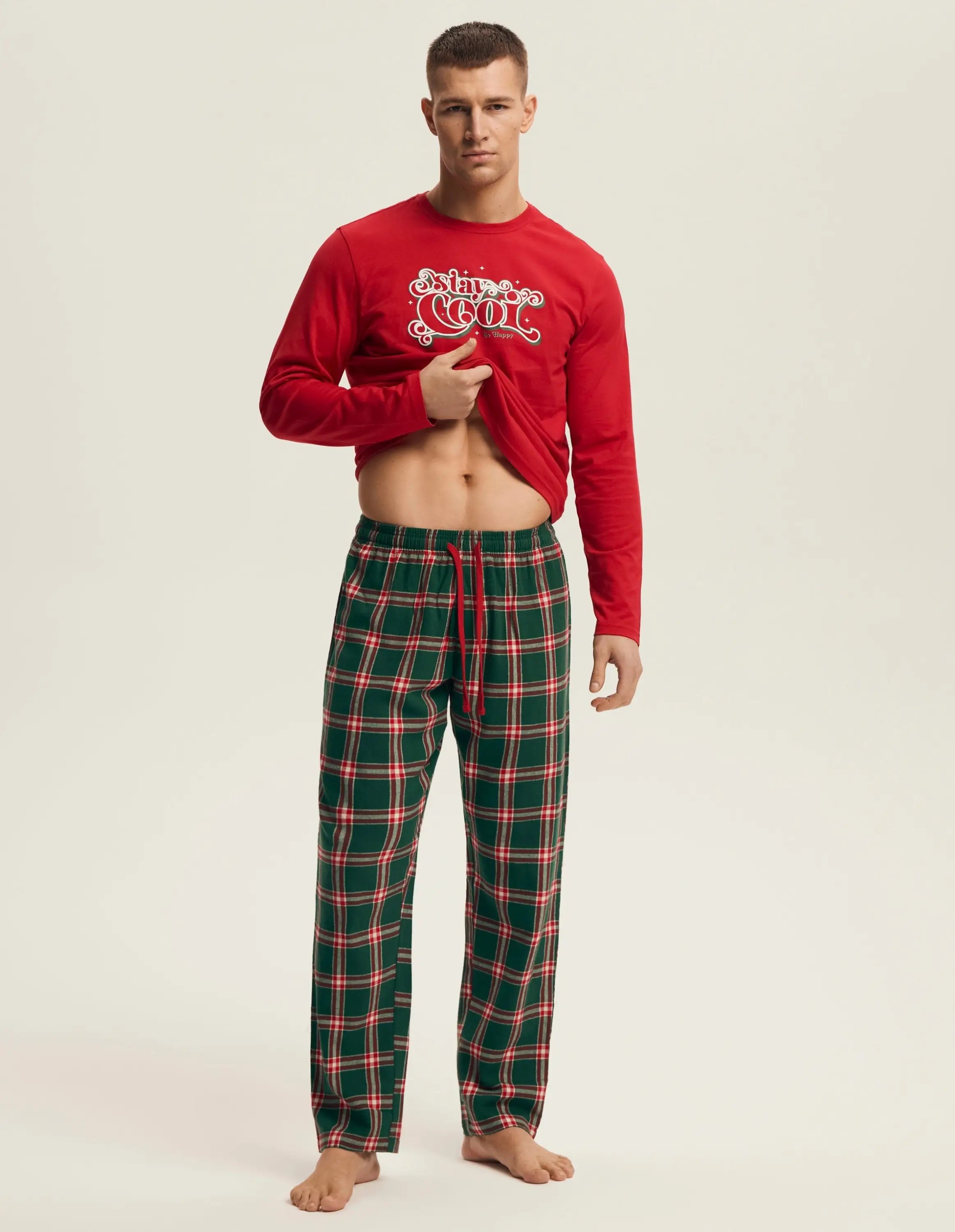 Pigiama uomo in cotone con motivo natalizio e pantaloni