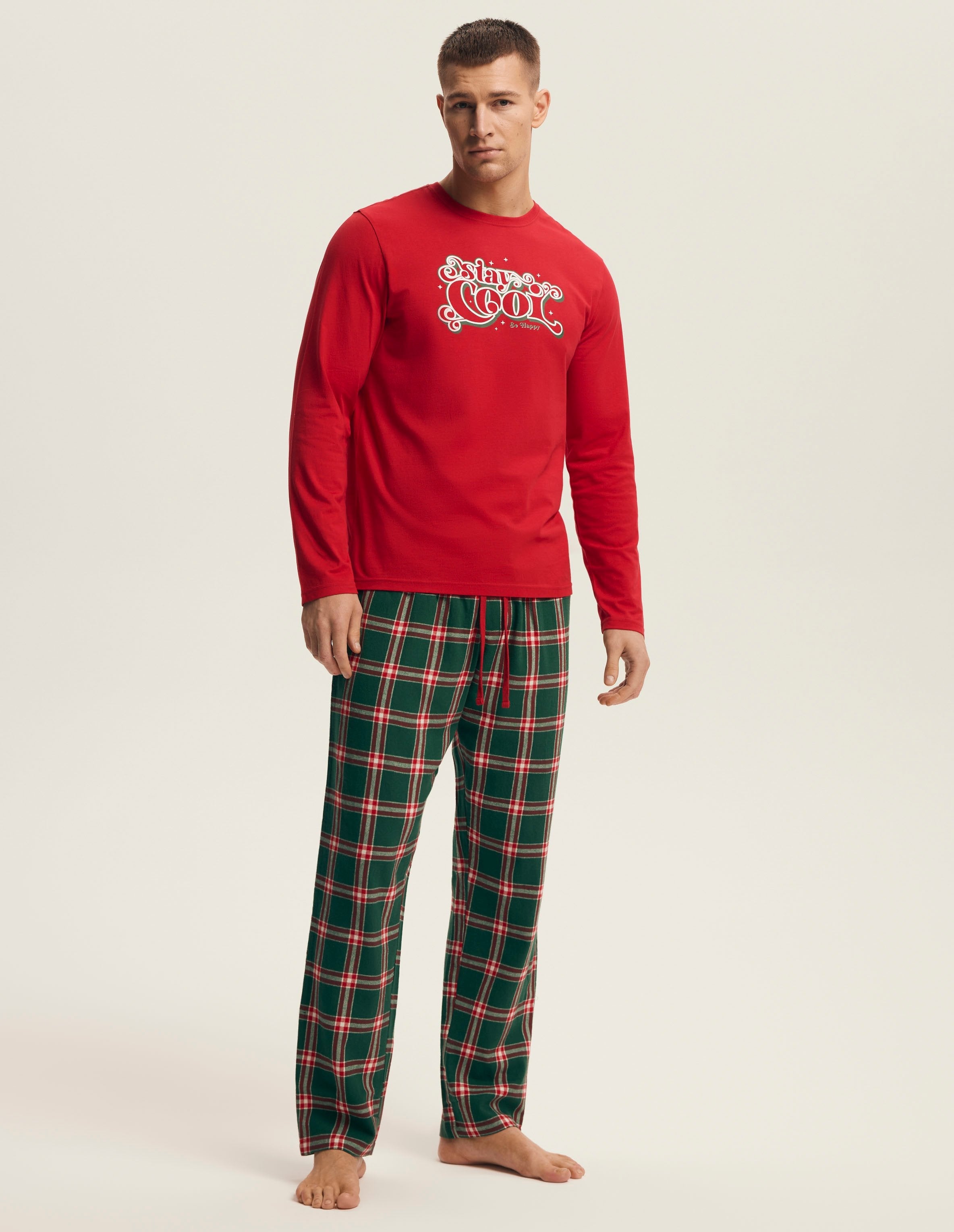 Pigiama uomo in cotone con motivo natalizio e pantaloni