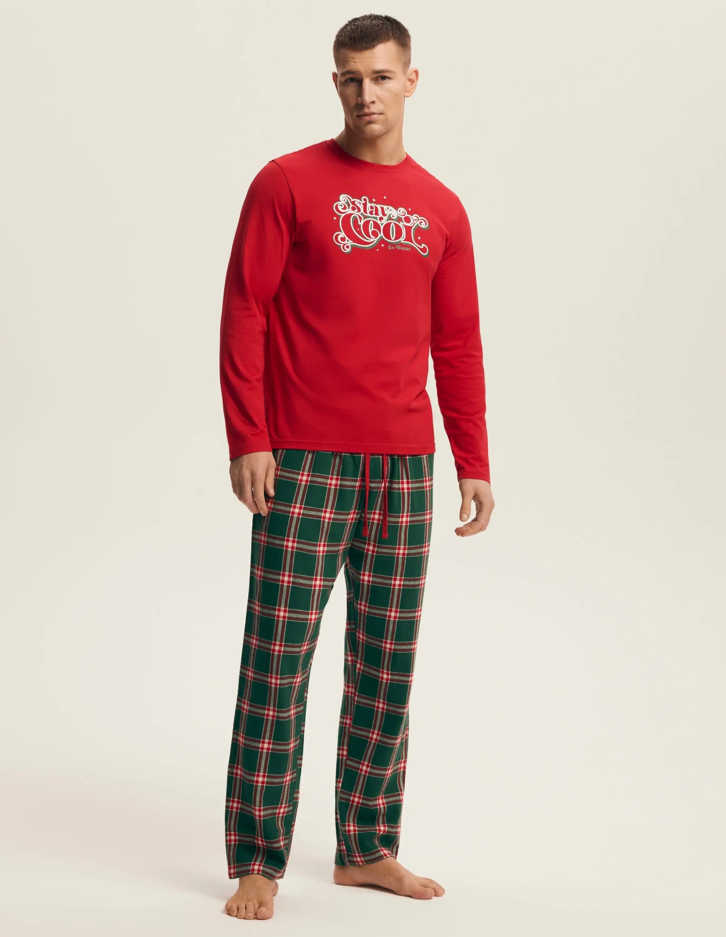 Pigiama uomo in cotone con motivo natalizio e pantaloni