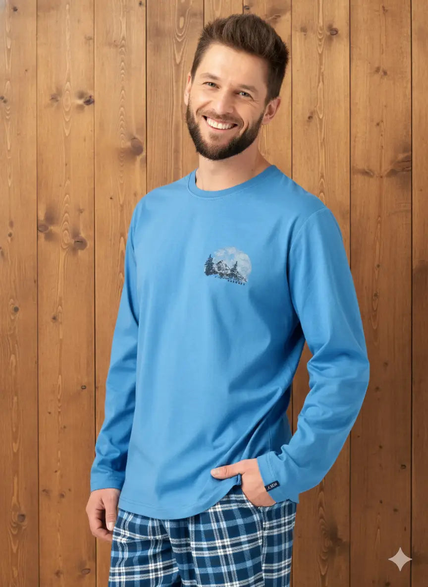 Pigiama uomo in cotone con pantaloni flanella a quadri