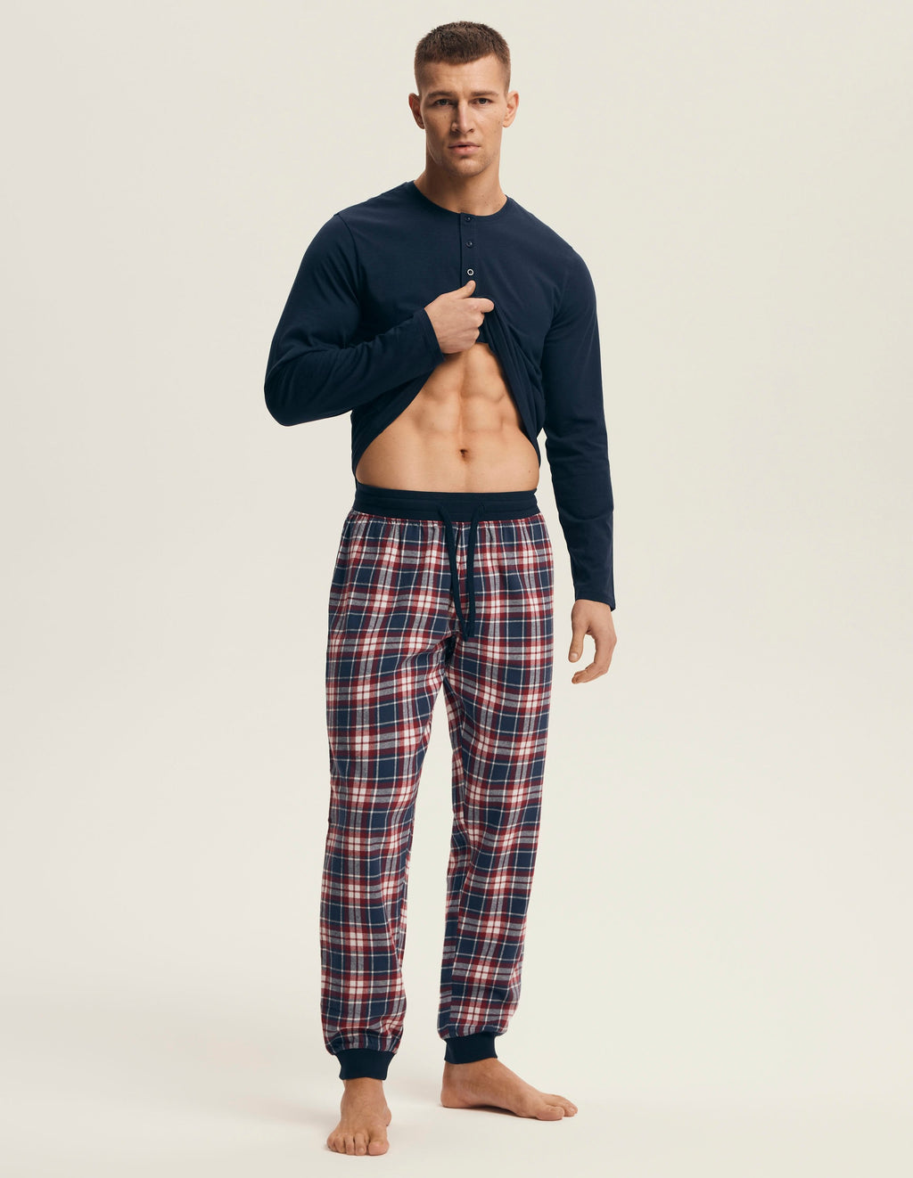 Pigiama uomo in cotone con pantaloni flanella a quadri