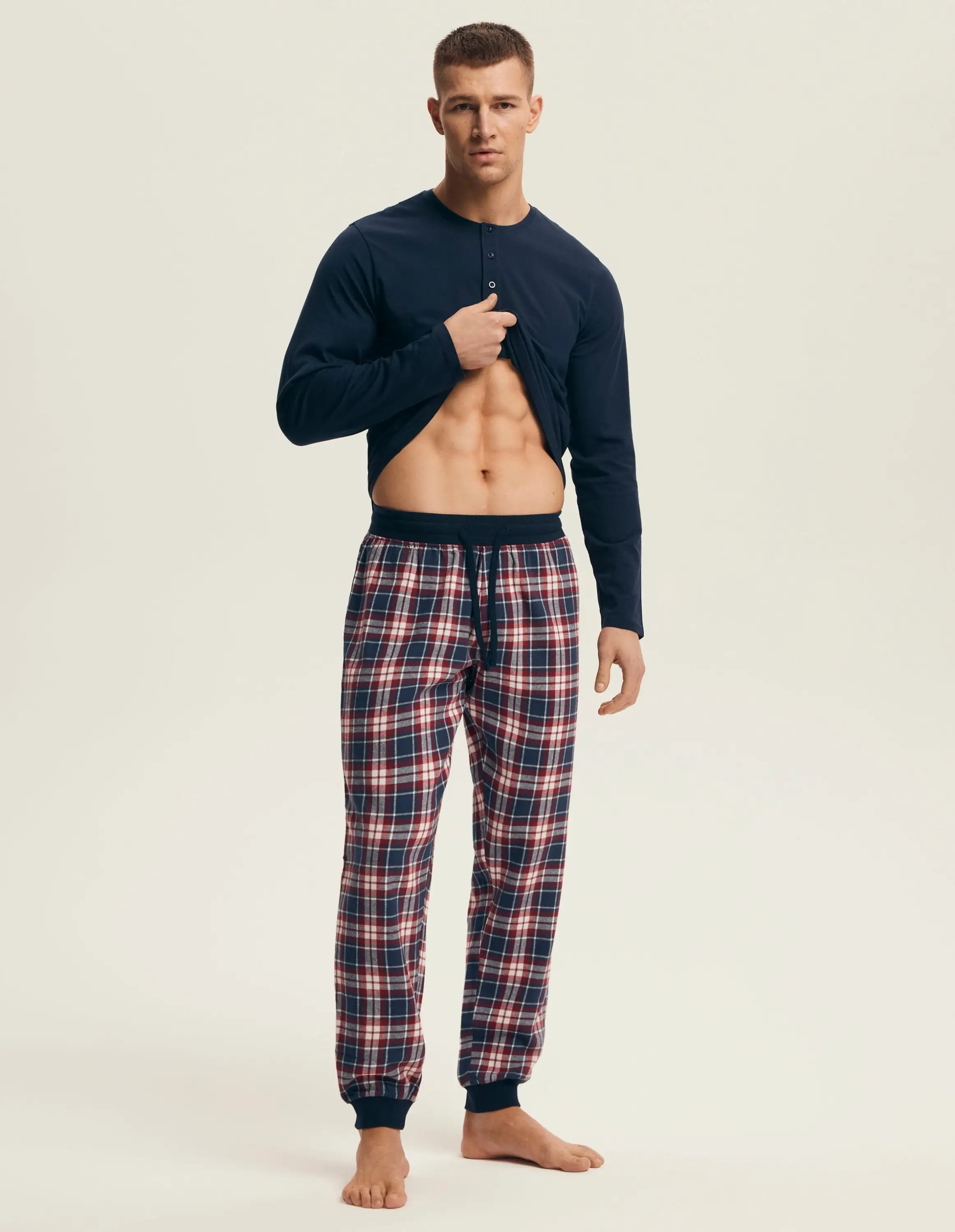 Pigiama uomo in cotone con pantaloni flanella a quadri