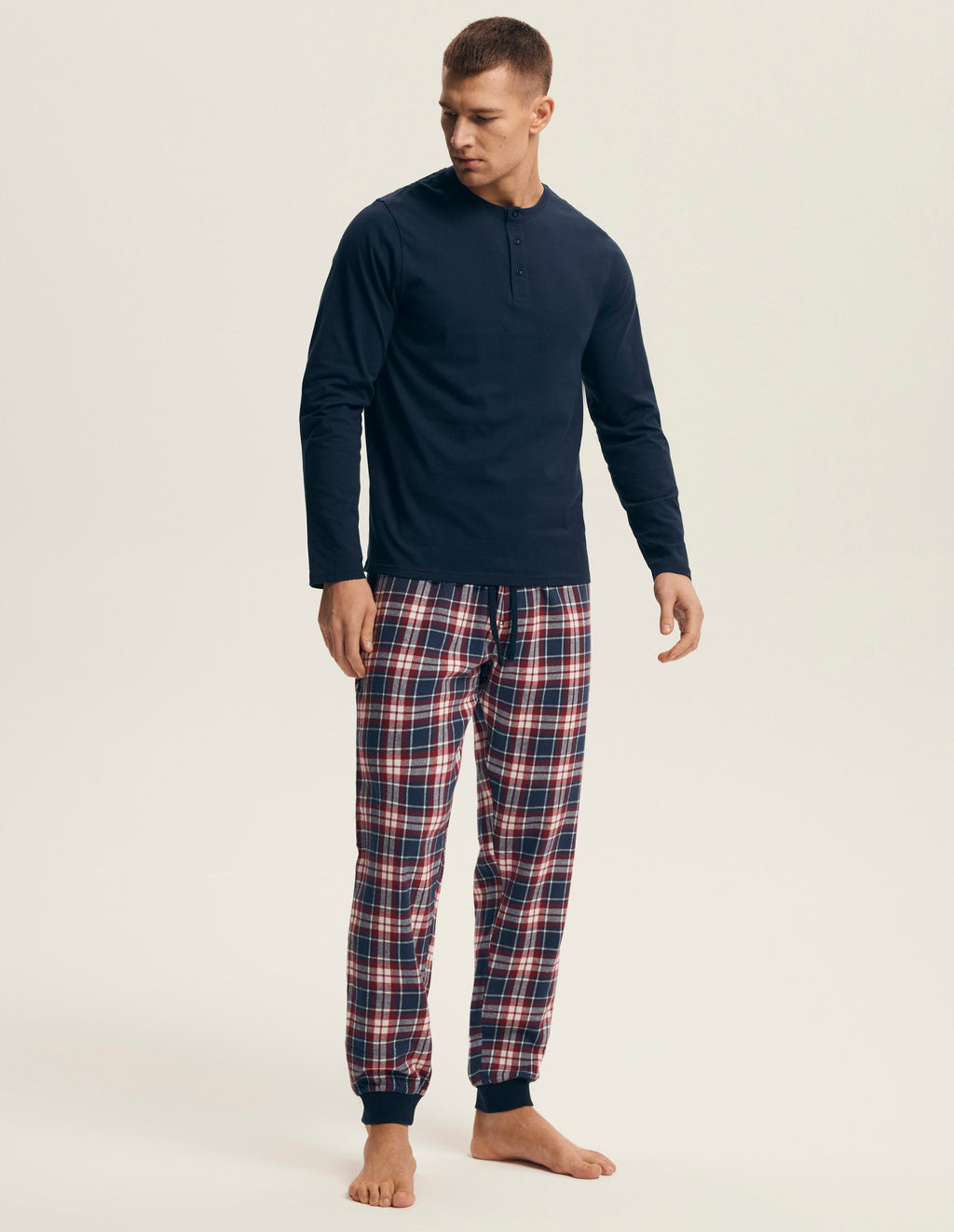 Pigiama uomo in cotone con pantaloni flanella a quadri