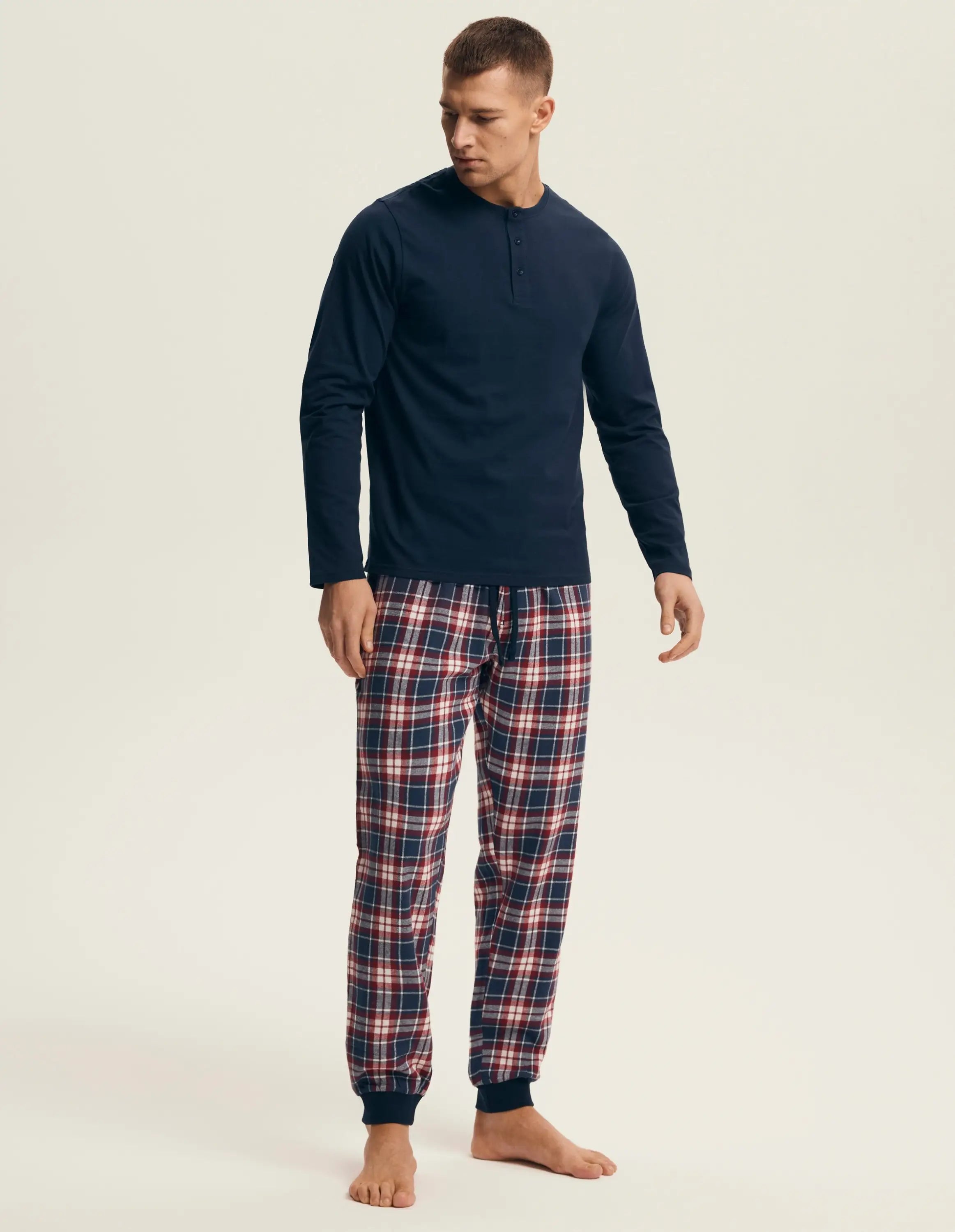 Pigiama uomo in cotone con pantaloni flanella a quadri