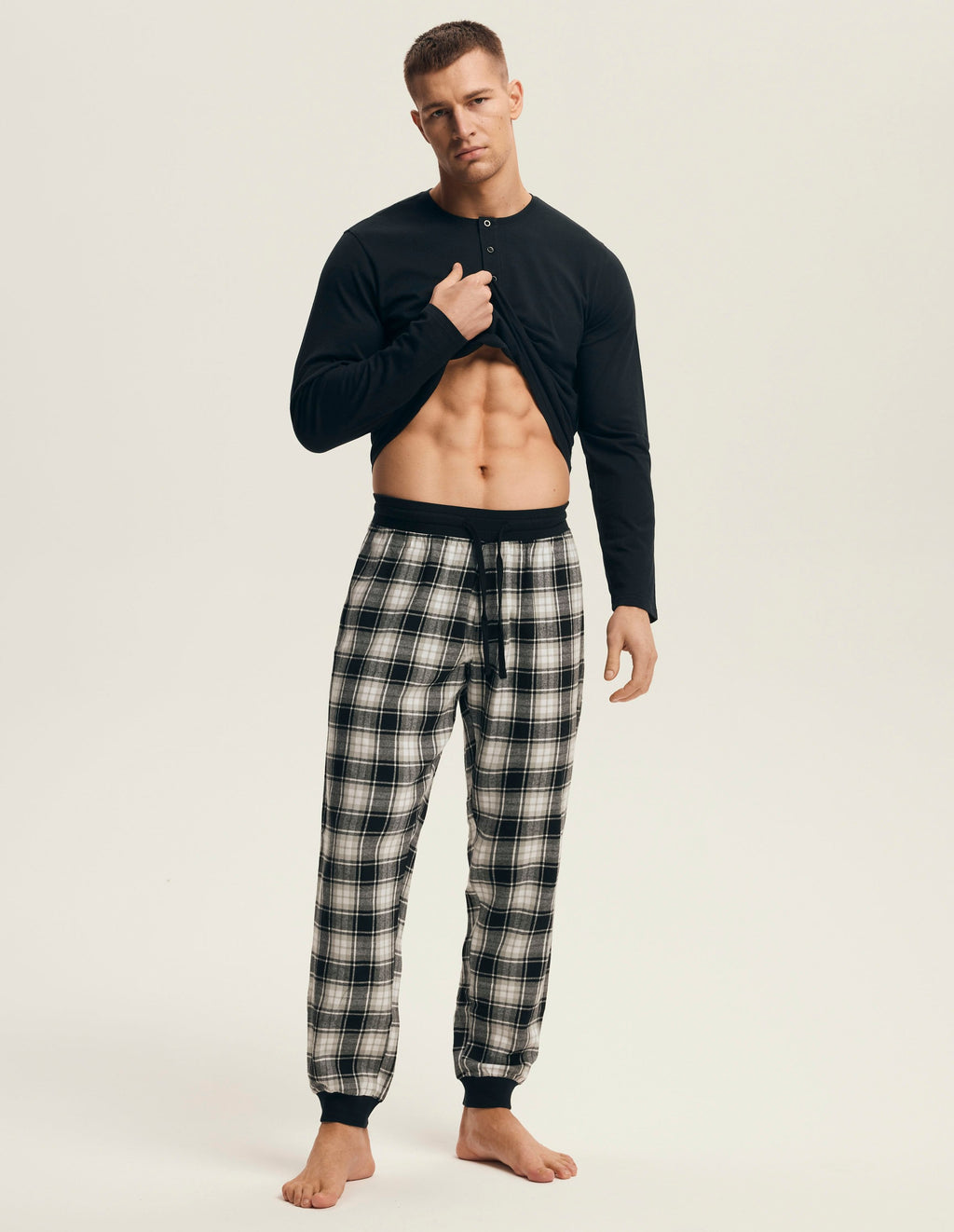 Pigiama uomo in cotone con pantaloni flanella a quadri