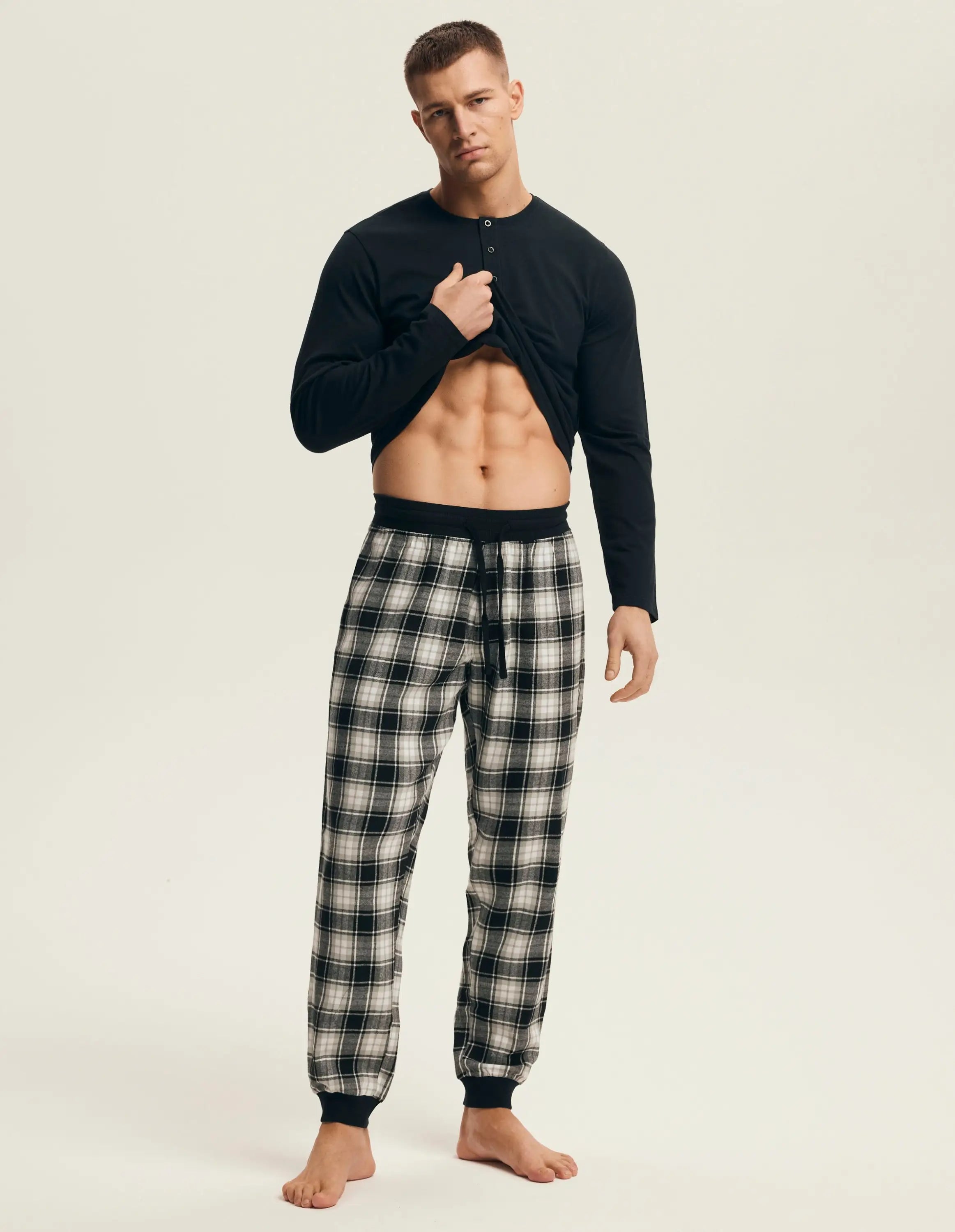 Pigiama uomo in cotone con pantaloni flanella a quadri