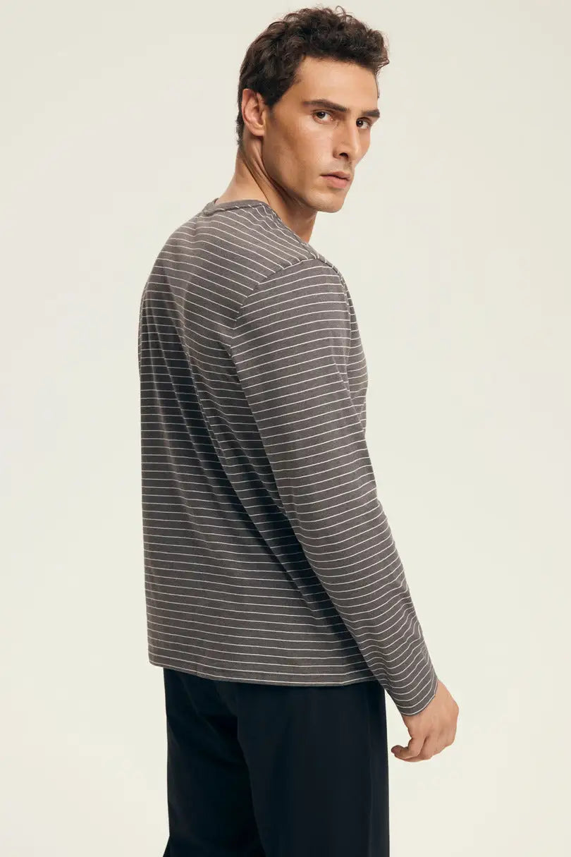 Pigiama uomo in cotone a righe con pantalone nero | new