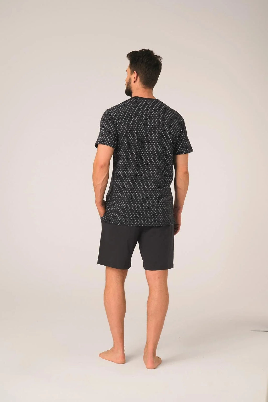 Pigiama uomo in cotone – set con stampa ad ancore e shorts