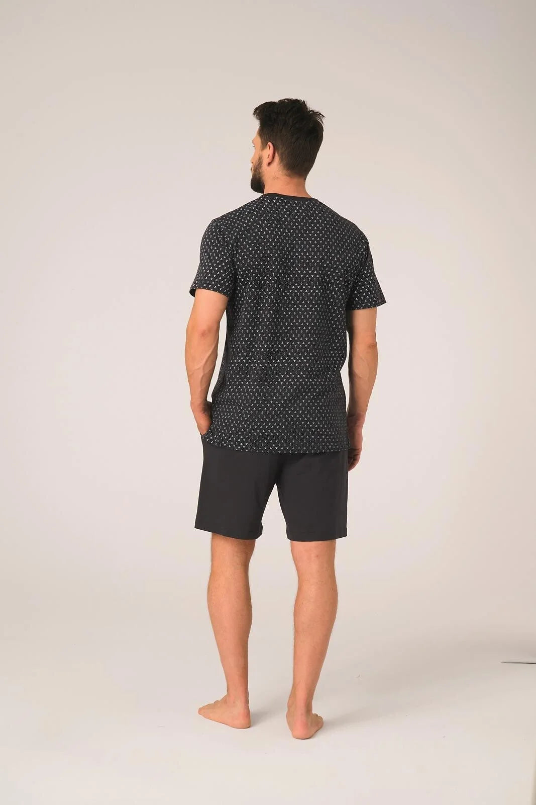 Pigiama uomo in cotone – set con stampa ad ancore e shorts