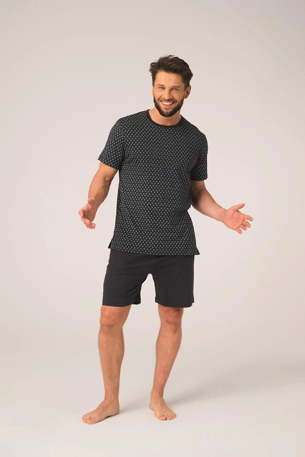 Pigiama uomo in cotone – set con stampa ad ancore e shorts