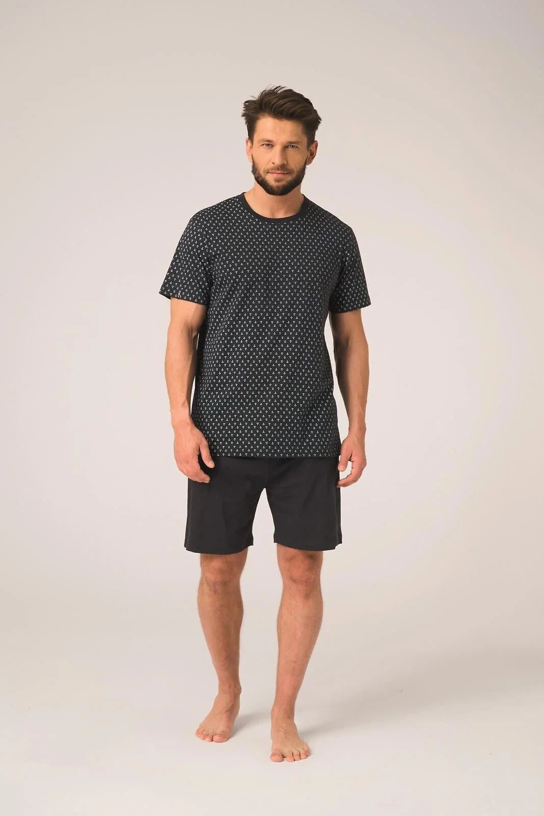 Pigiama uomo in cotone – set con stampa ad ancore e shorts
