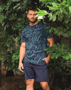 Pigiama uomo in cotone – set con stampa botanica e shorts