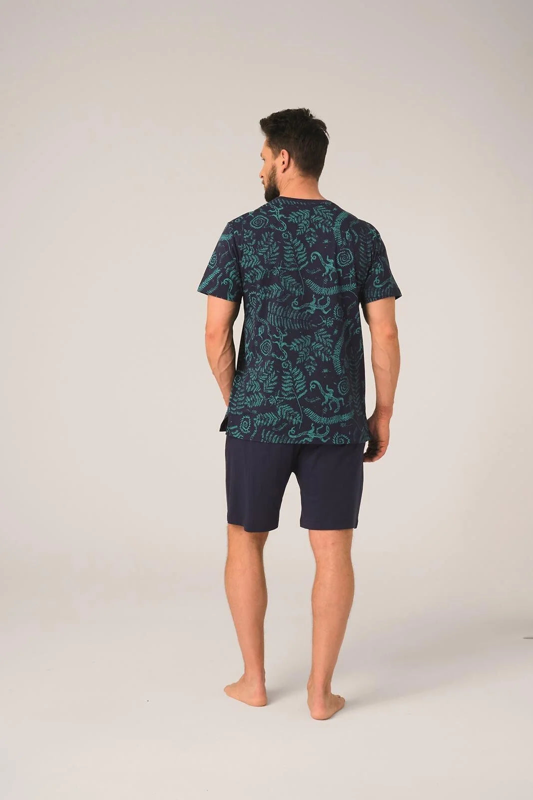 Pigiama uomo in cotone – set con stampa botanica e shorts