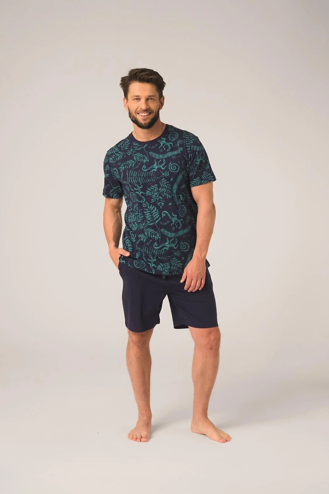 Pigiama uomo in cotone – set con stampa botanica e shorts
