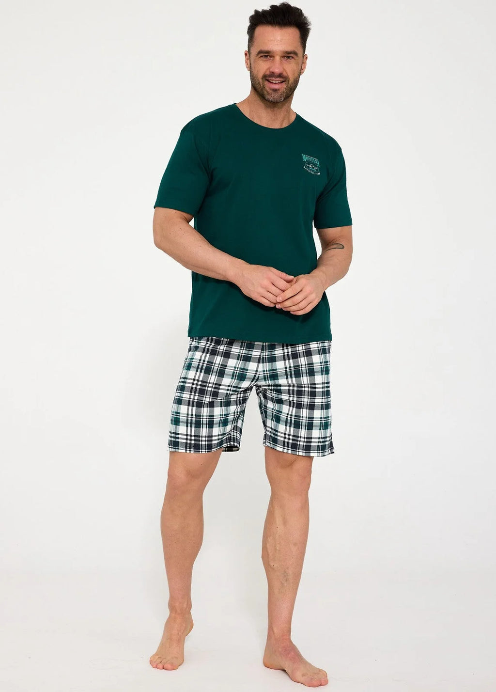 Pigiama uomo in cotone con shorts a quadretti (montana
