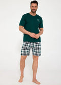 Pigiama uomo in cotone con shorts a quadretti (montana