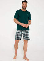 Pigiama uomo in cotone con shorts a quadretti (montana
