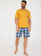 Pigiama uomo in cotone con shorts a quadretti (montana