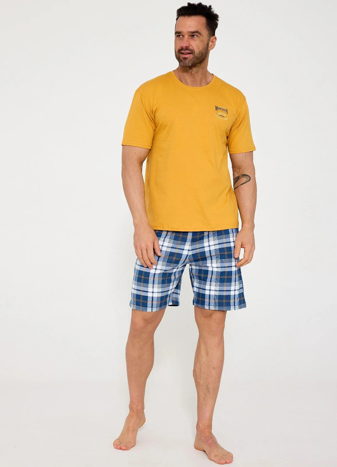 Pigiama uomo in cotone con shorts a quadretti (montana