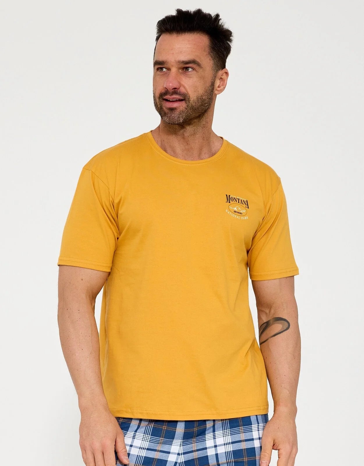 Pigiama uomo in cotone con shorts a quadretti (montana