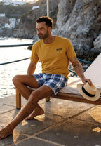 Pigiama uomo in cotone con shorts a quadretti (montana