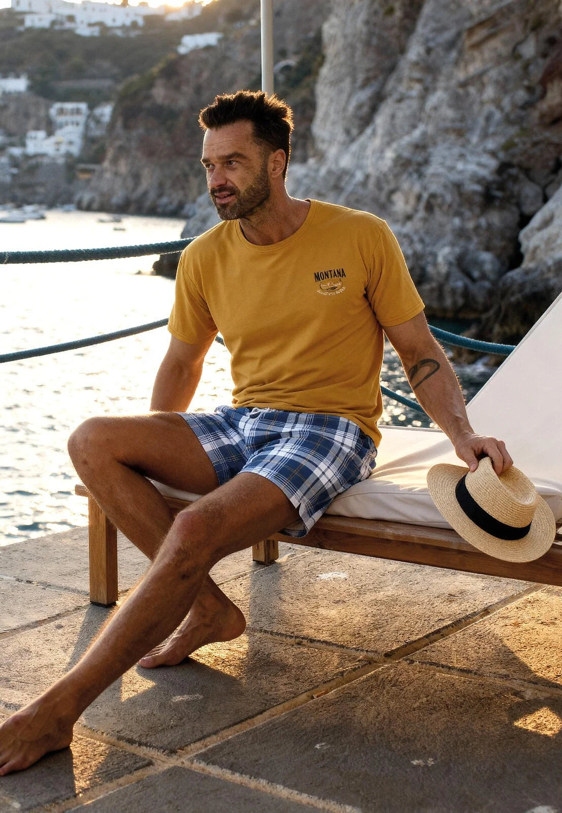 Pigiama uomo in cotone con shorts a quadretti (montana