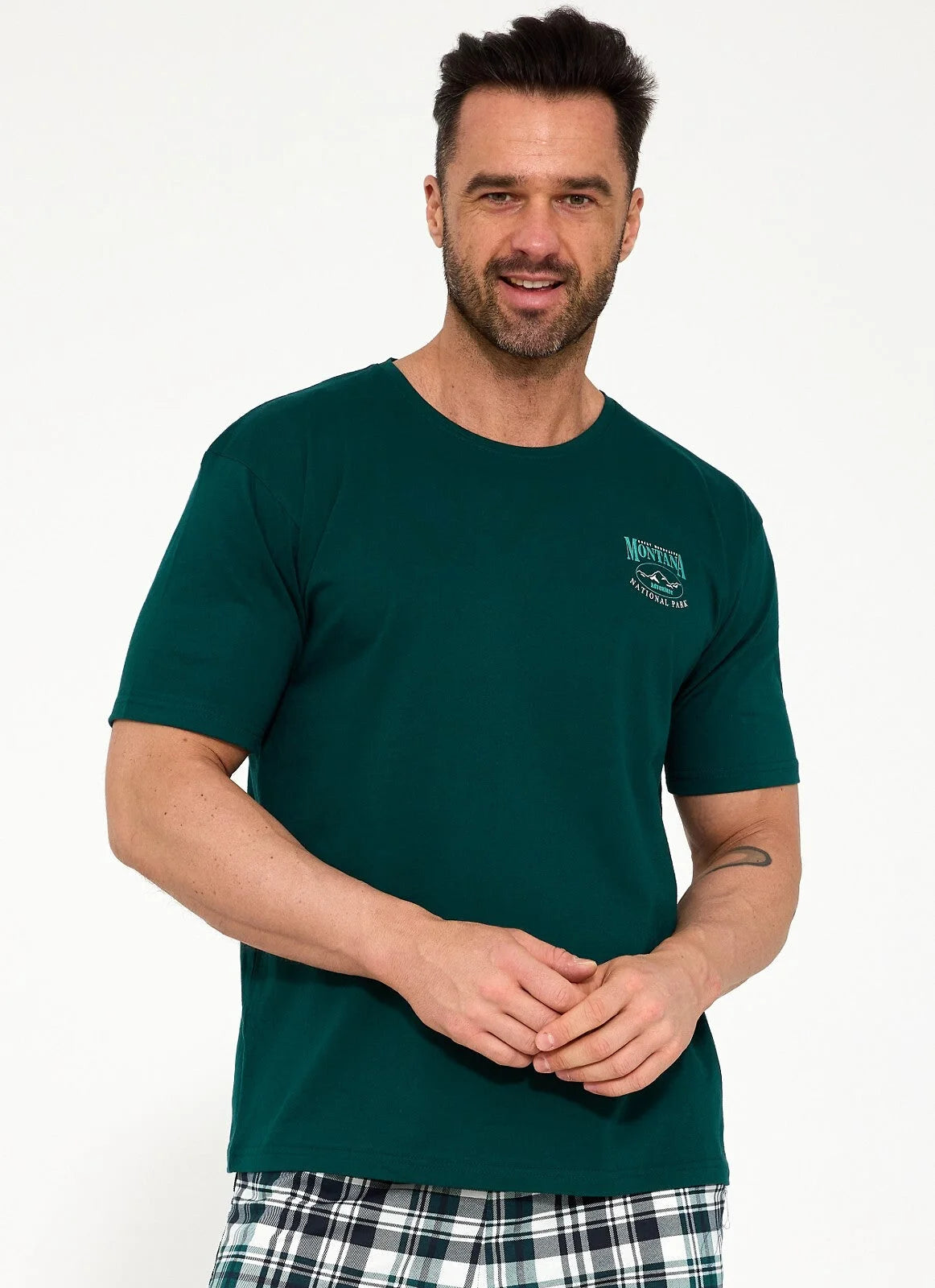 Pigiama uomo in cotone con shorts a quadretti (montana