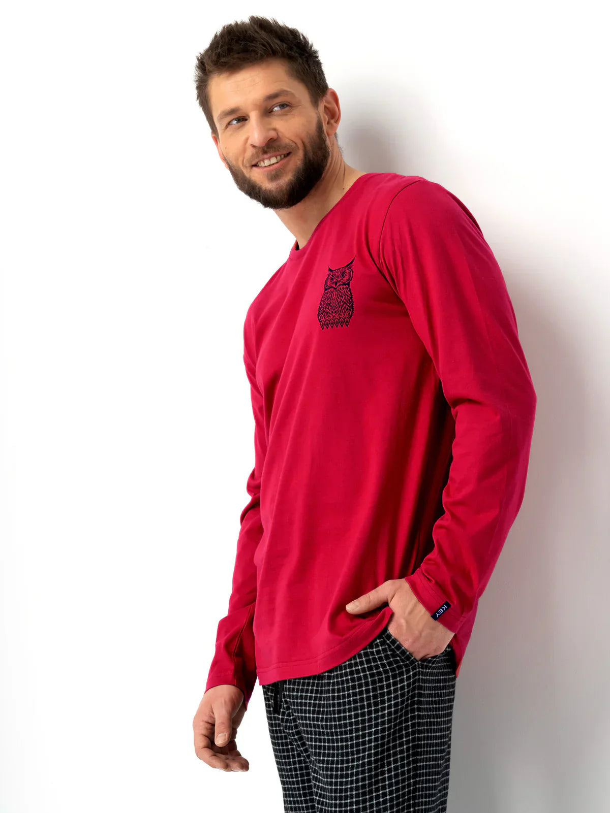 Pigiama uomo in cotone con stampa gufo e pantaloni flanella