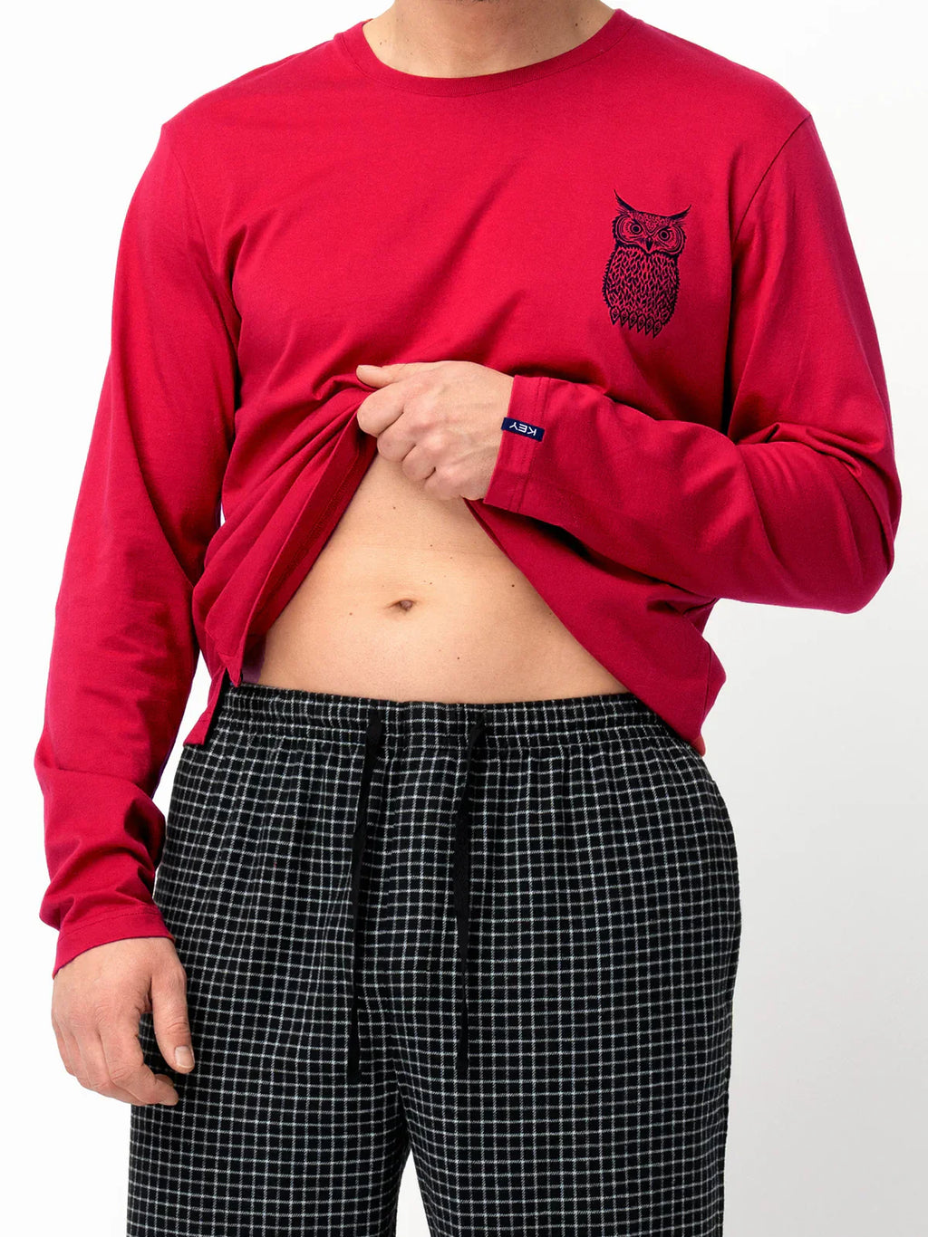 Pigiama uomo in cotone con stampa gufo e pantaloni flanella