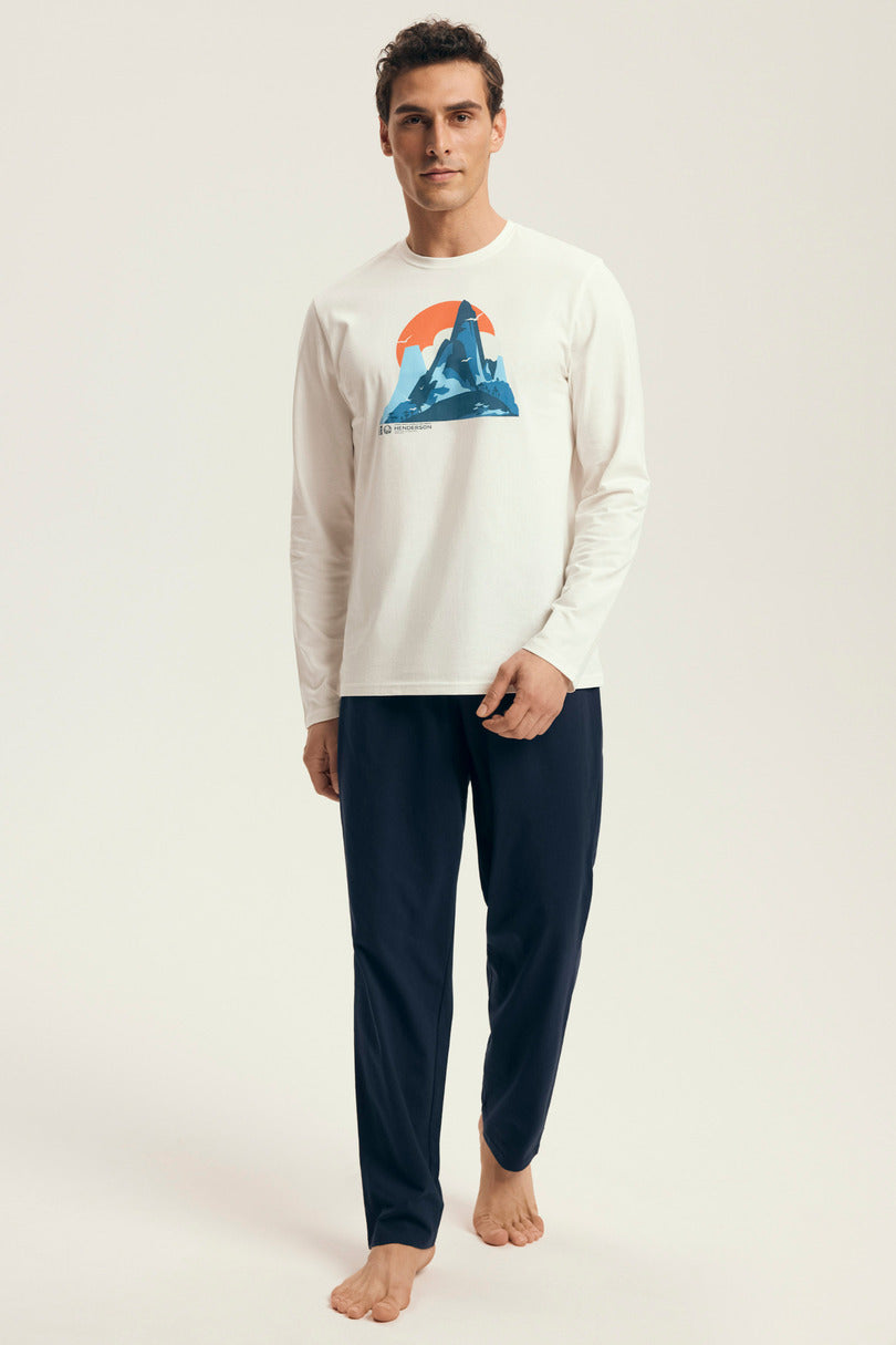 Pigiama uomo in cotone con stampa montagna | loji