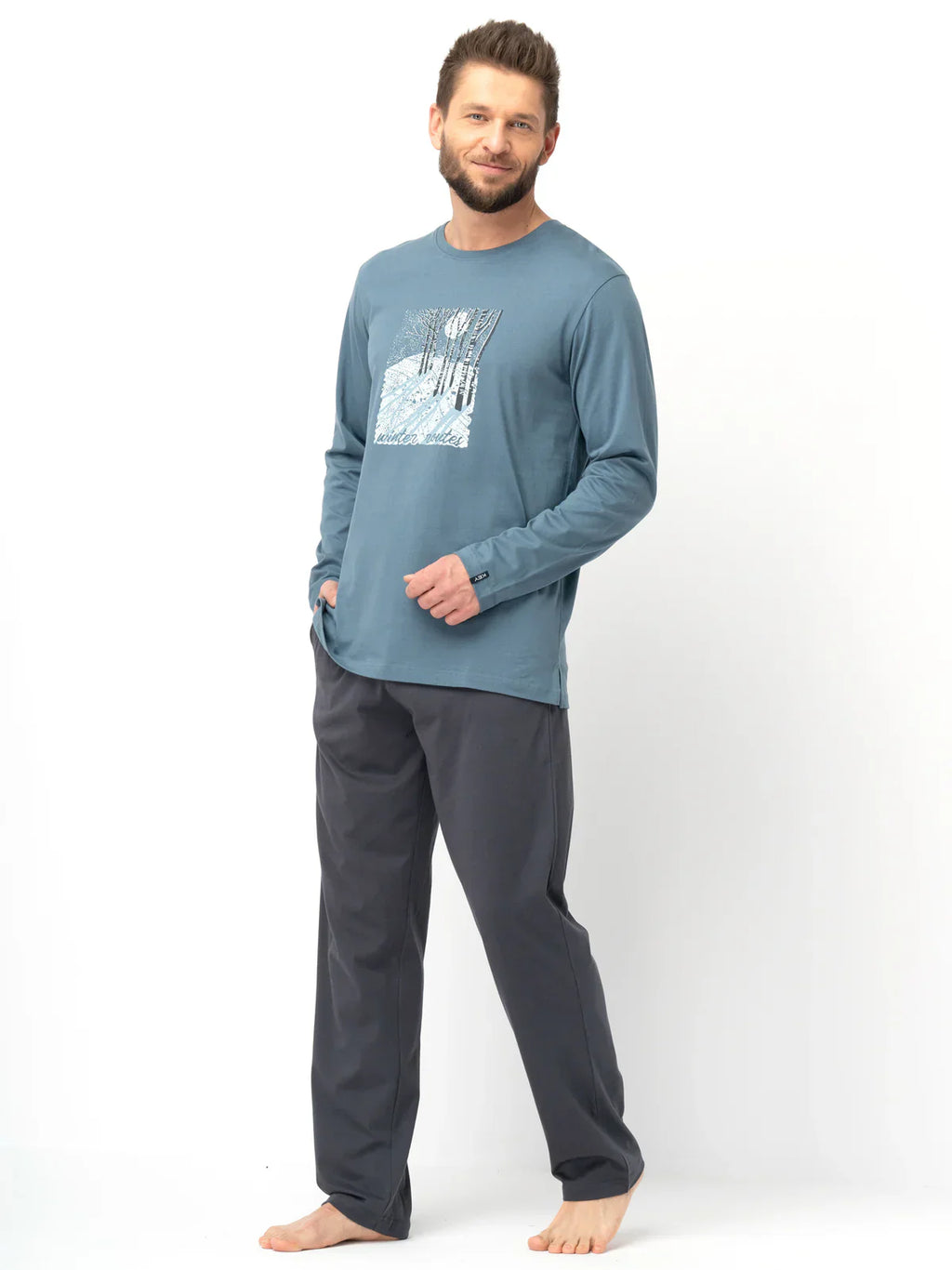 Pigiama uomo in cotone con stampa paesaggio boschivo | mns