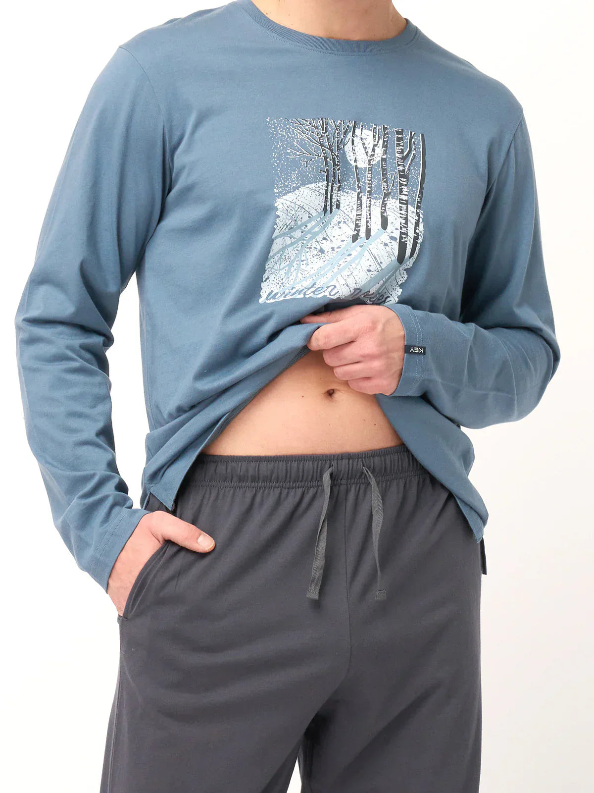 Pigiama uomo in cotone con stampa paesaggio boschivo | mns