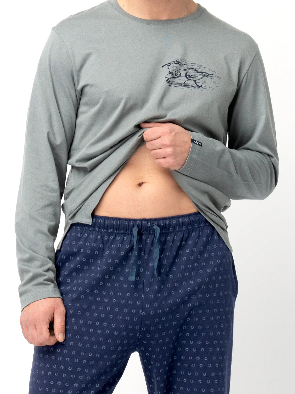 Pigiama uomo in cotone con stampa e pantaloni a fantasia