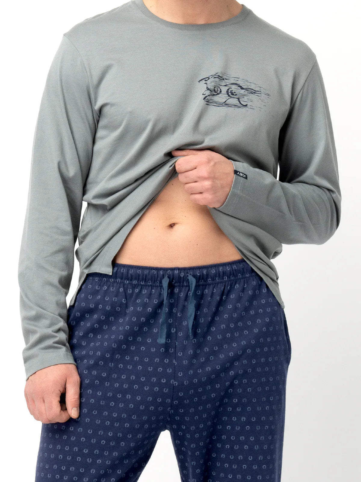 Pigiama uomo in cotone con stampa e pantaloni a fantasia