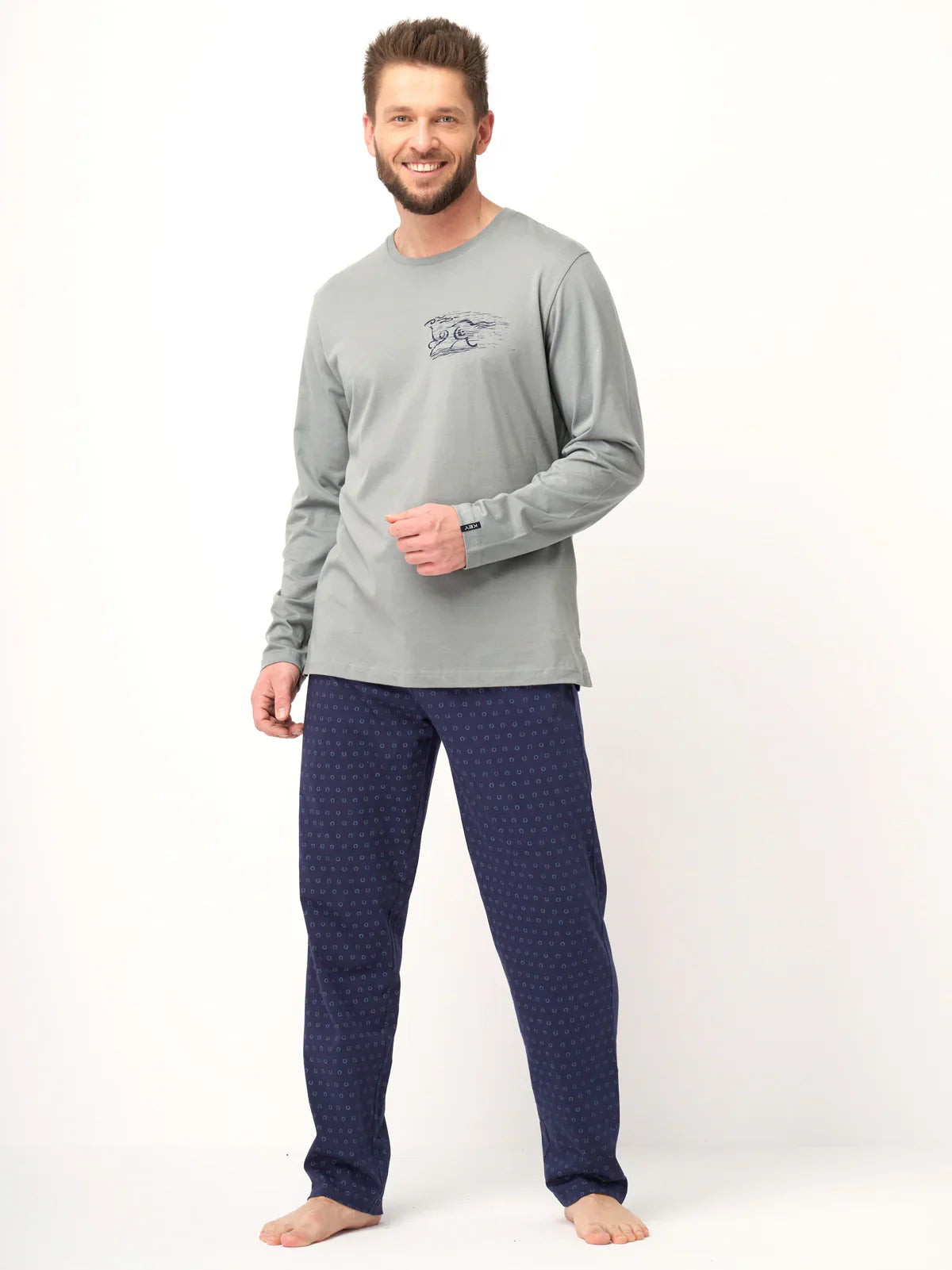 Pigiama uomo in cotone con stampa e pantaloni a fantasia