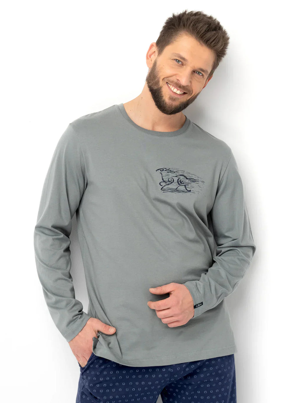 Pigiama uomo in cotone con stampa e pantaloni a fantasia