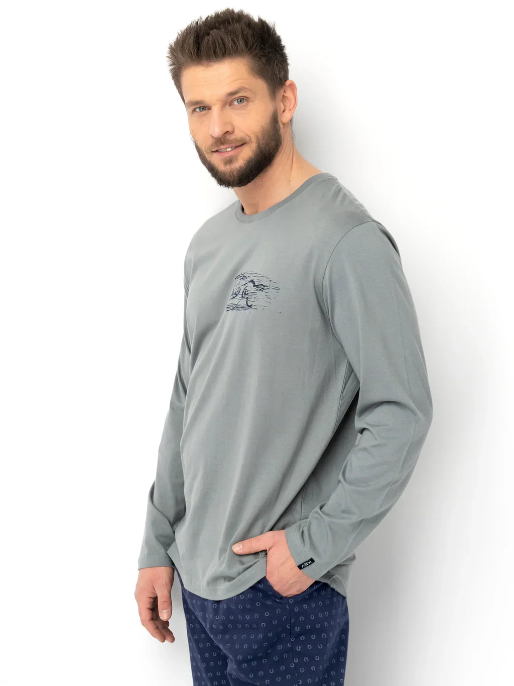 Pigiama uomo in cotone con stampa e pantaloni a fantasia