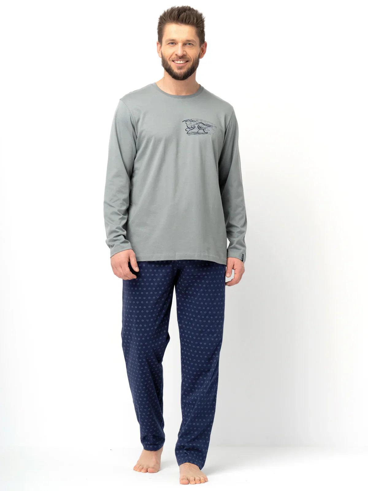 Pigiama uomo in cotone con stampa e pantaloni a fantasia