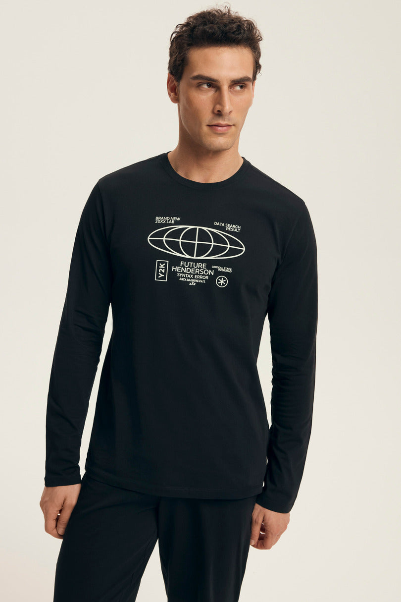 Pigiama uomo in cotone stile jogger con stampa futuristica