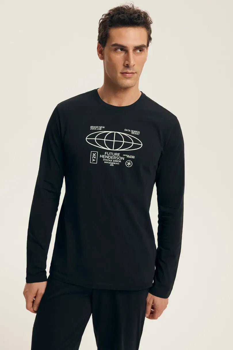 Pigiama uomo in cotone stile jogger con stampa futuristica